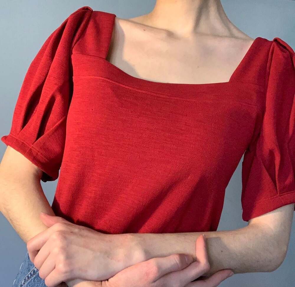 Banana Republic Red Square Neck Puff Sleeve Smocked Blouse XS